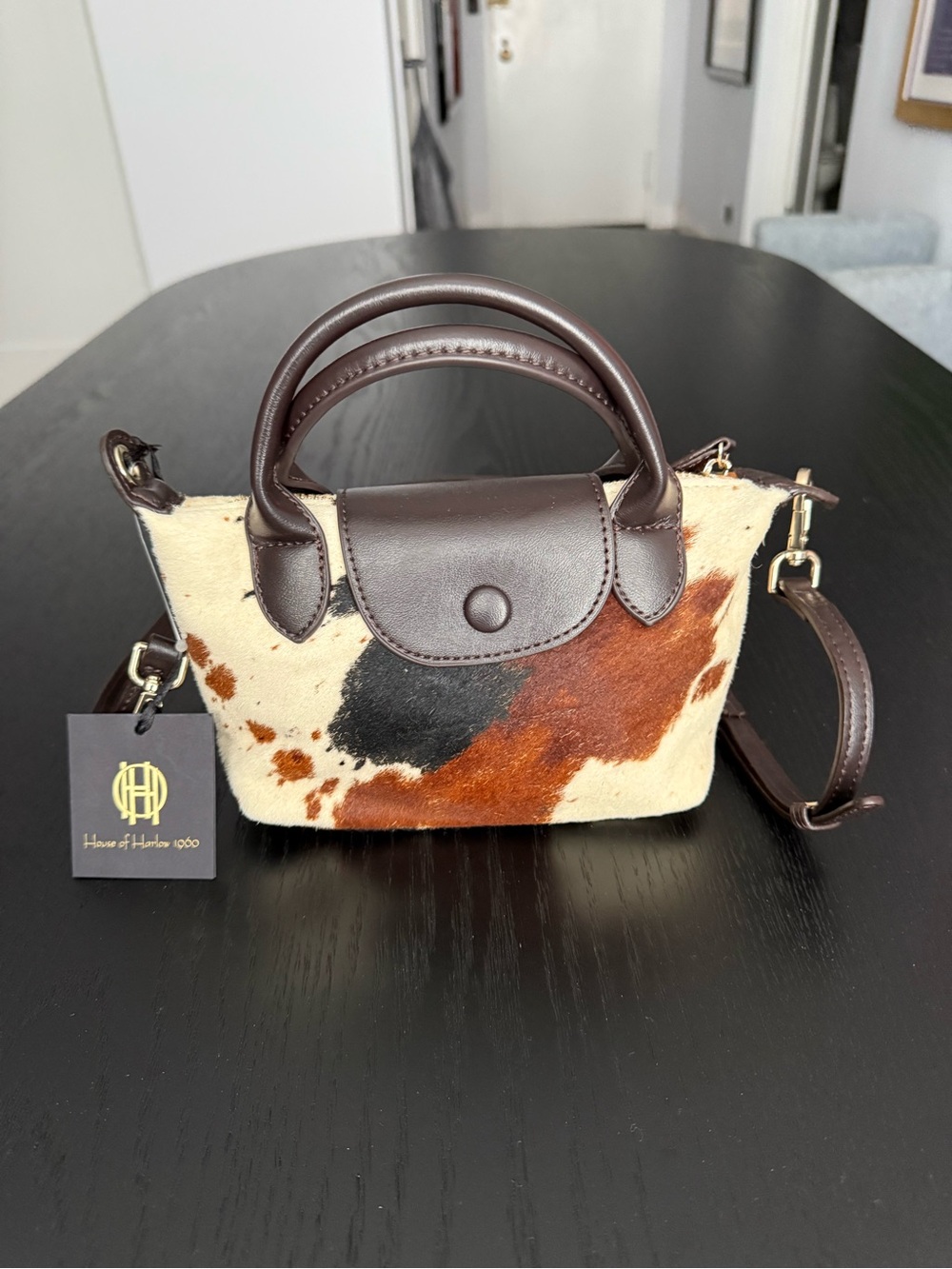 House of Harlow 1960 Cowhide Mini Satchel - Brown/White/Black